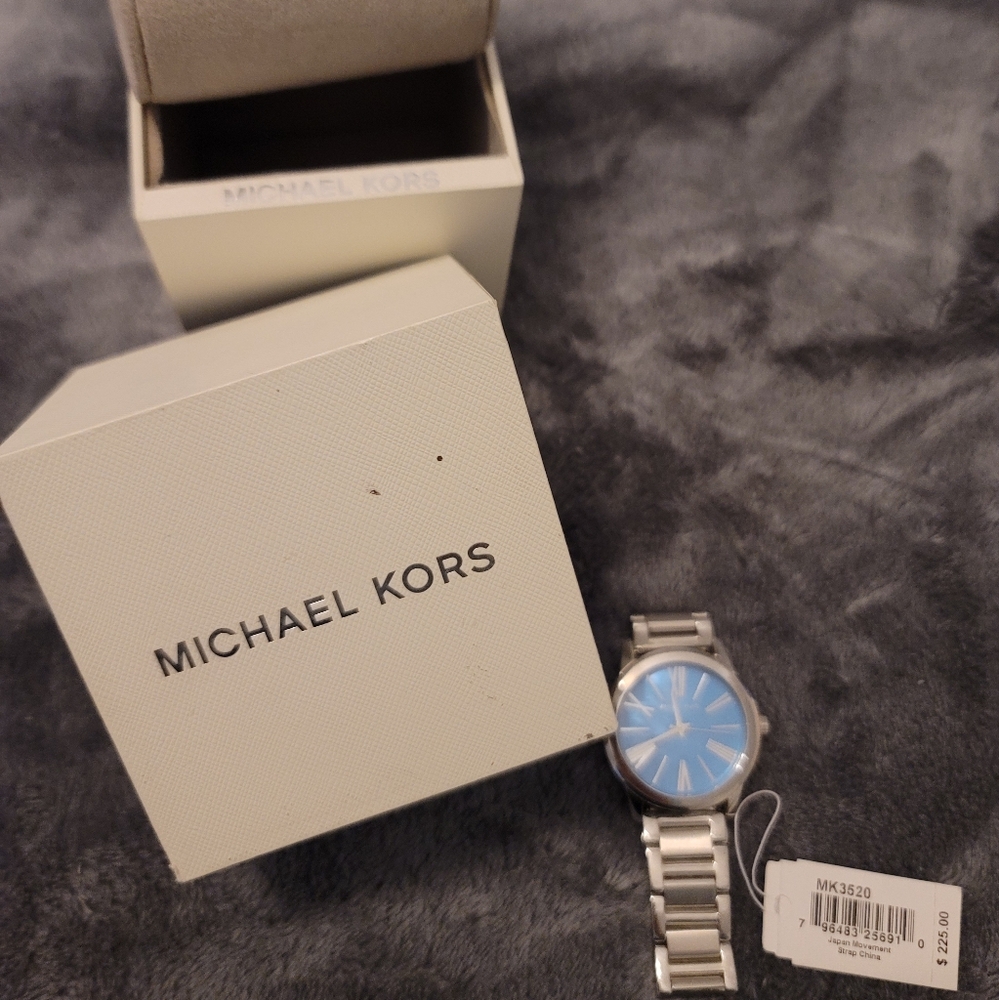 Michael Kors Silver Watch with Sky Blue Face